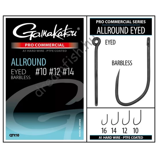 Gamakatsu Allround Eyed A1 PTFE Barbless / Szakáll nélküli füles feeder horog