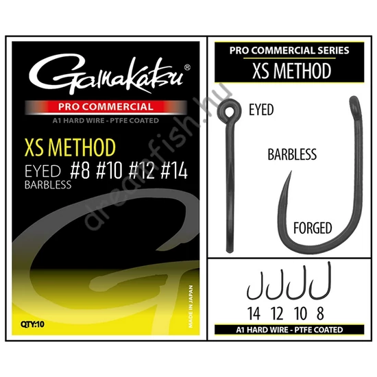 Gamakatsu PRO-C XS Method A1 PTFE Barbless / Szakáll nélküli füles feeder horog