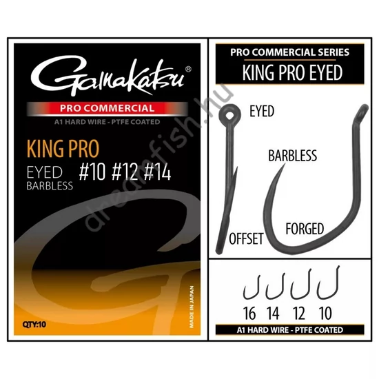 Gamakatsu King Pro Eyed A1 PTFE Barbless / Szakáll nélküli füles feeder horog