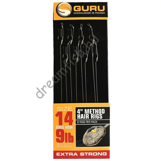 Guru 4 Method Hair Rigs - standard - 14 MWG - 9lb / Előkötött horog