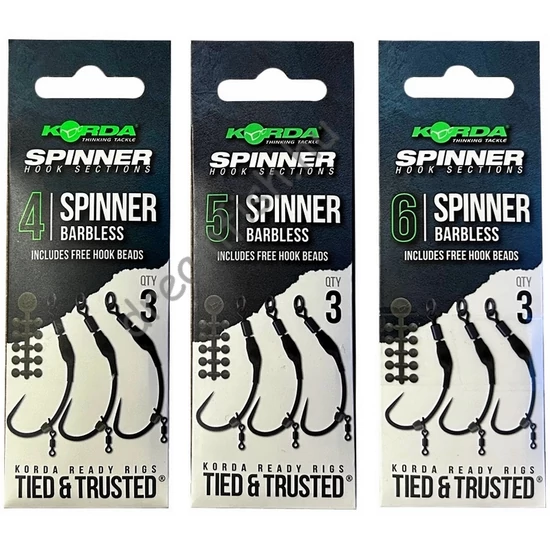 Korda Spinner Hook Sections - Barbless / Előkötött horog