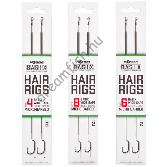 Korda Basix Hair Rigs Wide Gape Micro Barbed / Előkötött horog szett - Mikroszakállas
