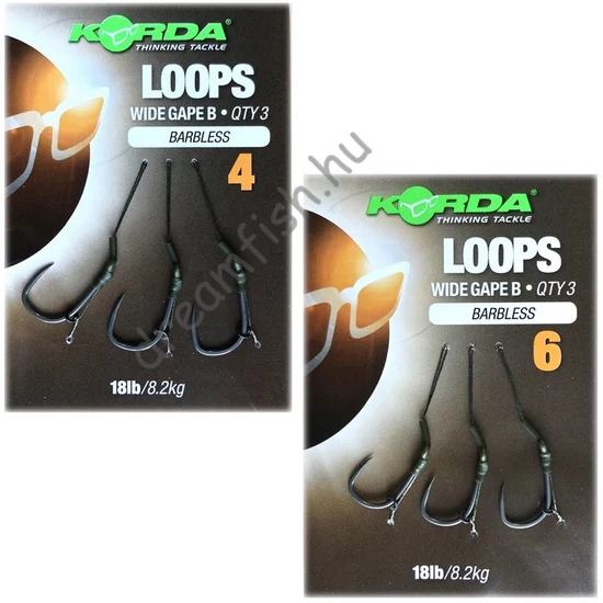 Korda Loop Rigs DF Wide Gape Barbless 18lb / Előkötött Szakáll nélküli horog