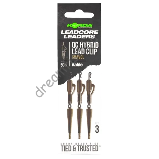 Korda Kable Leadcore Leader Hybrid Lead Clip QC Swivel Gravel - 50cm / Leadcore szerelék