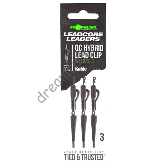 Korda Kable Leadcore Leader Hybrid Lead Clip QC Swivel Weed - 50cm / Leadcore szerelék