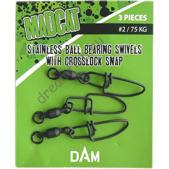 MadCat Stainless Ball Bearing Swivel With Crosslock Snap # 2 - 75 Kg / Forgókapocs