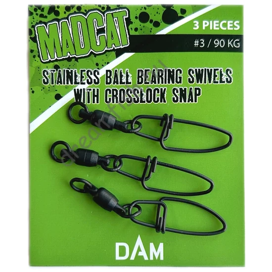 MadCat Stainless Ball Bearing Swivel With Crosslock Snap # 3 - 90 Kg / Forgókapocs
